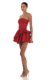 Corset Strapless Dress in Red